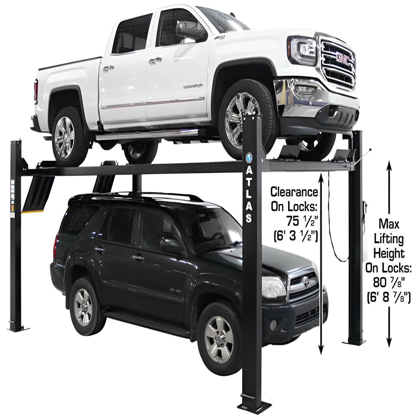 Atlas Apex 9 9,000 lb 4 Post Lift with (2) RJ45A Rolling Jack Combo