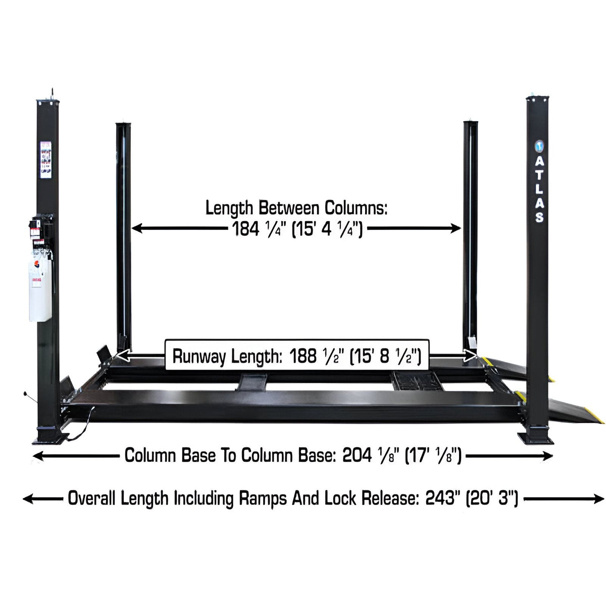 Atlas Apex 9 9,000 lb 4 Post Lift with (2) RJ45A Rolling Jack Combo