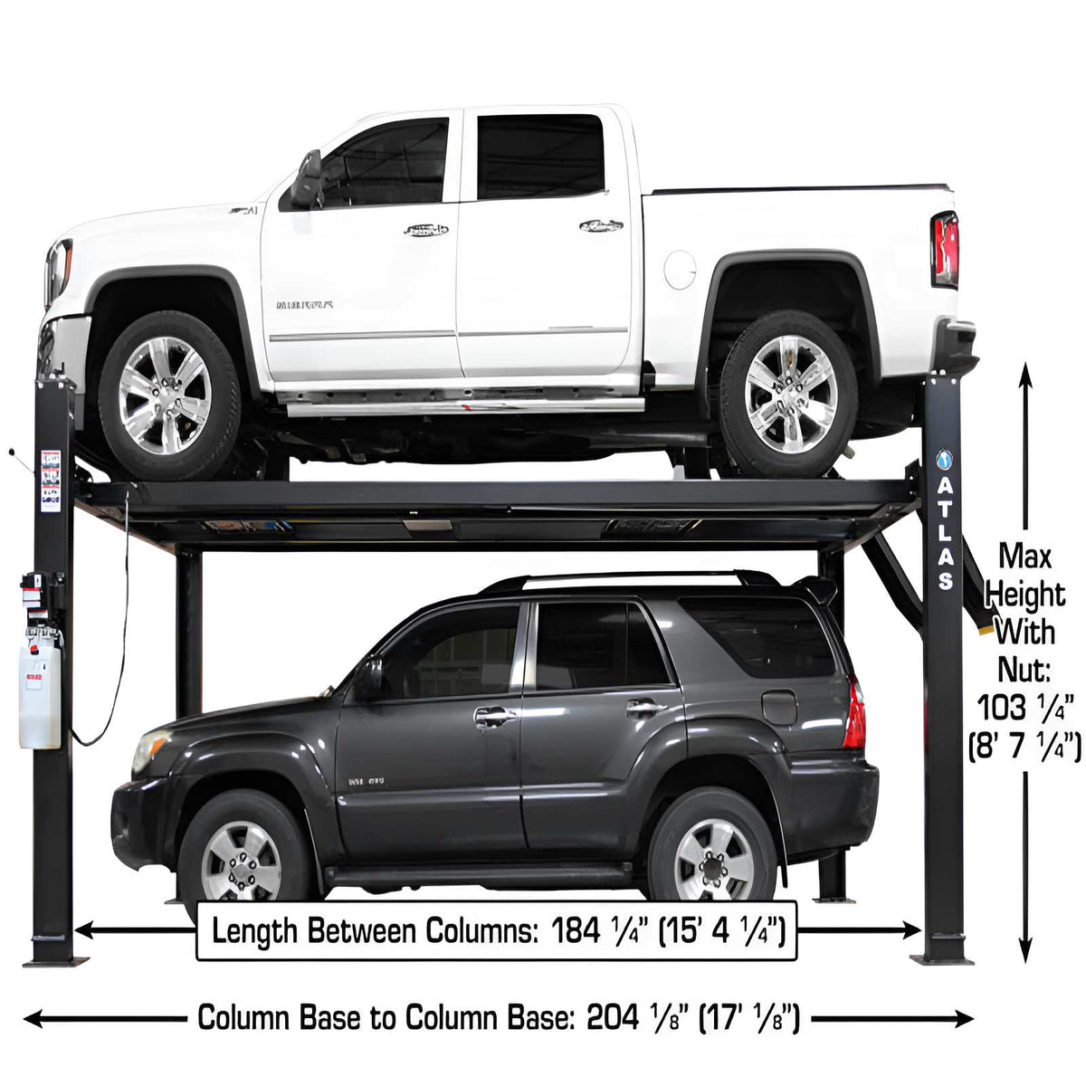Atlas Apex 9 9,000 lb 4 Post Lift with (2) RJ45A Rolling Jack Combo