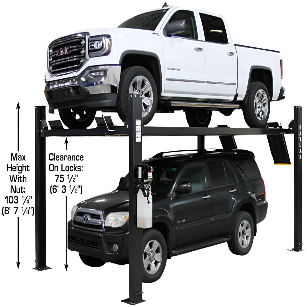 Atlas Apex 9 9,000 lb 4 Post Lift with (2) RJ45A Rolling Jack Combo