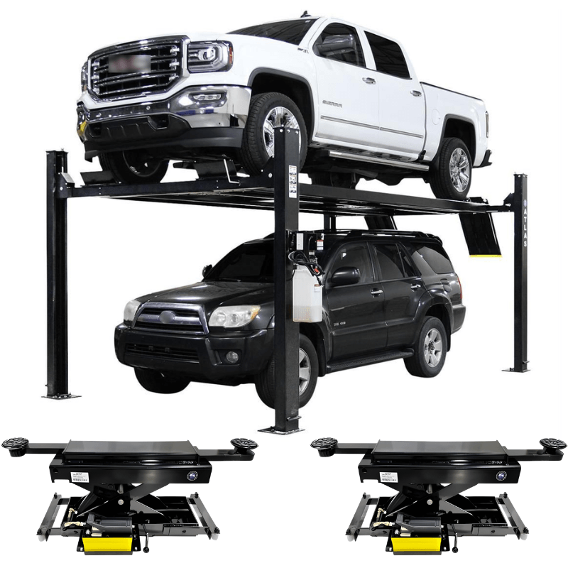 Atlas Apex 9 9,000 lb 4 Post Lift with (2) RJ45A Rolling Jack Combo