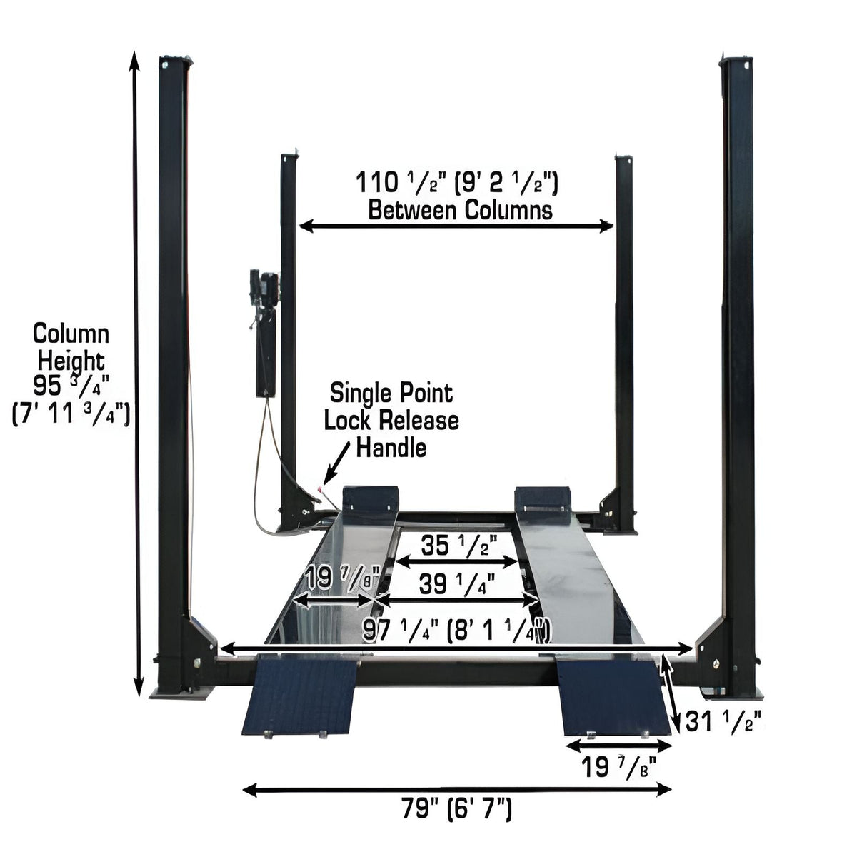 Atlas Pro9000 4-Post Lift + (2) RJ45A Rolling Bridge Jack Combo