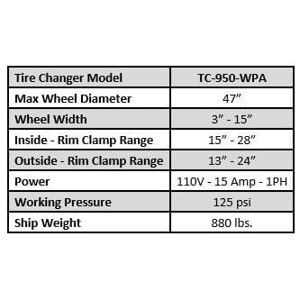 Tuxedo TC-950-WPA Tire Changer with Left Side Press Arm